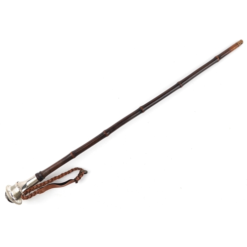 2482 - Scarce military interest bamboo walking stick, the silver plated handle in the form of a helmet, 85c... 