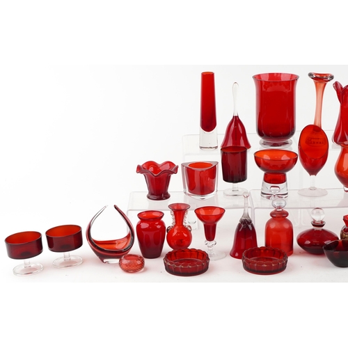 1480 - Vintage and later ruby glassware including Whitefriars, the largest 19.5cm high.