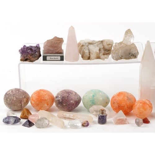 1507 - Minerals and rock specimens including amethyst, Blue John and rose quartz, the largest 16.5cm high.