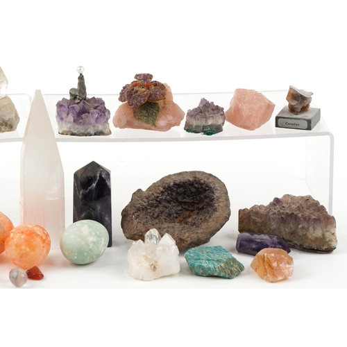 1507 - Minerals and rock specimens including amethyst, Blue John and rose quartz, the largest 16.5cm high.