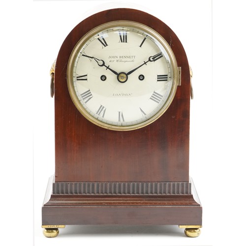  A 19th century figured mahogany mantle clock with eight day movement striking on a gong, the circula... 