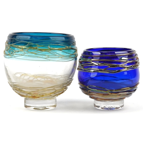 164 - Allister Malcolm, two art glass vases with trailed decoration, the largest 14cm high.