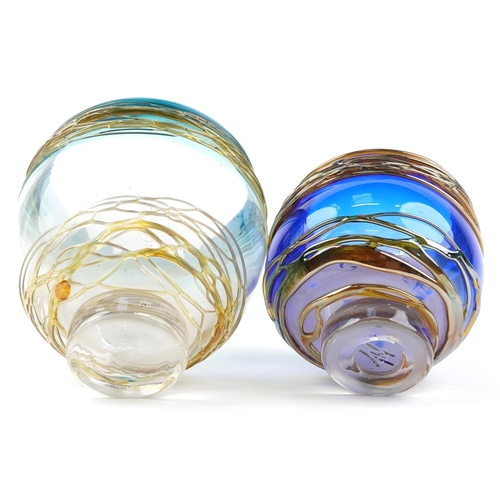 164 - Allister Malcolm, two art glass vases with trailed decoration, the largest 14cm high.