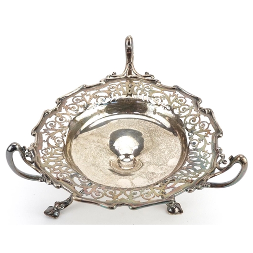 400 - George Edward & Sons, a Scottish silver three footed bonbon dish with pierced foliate decoration, Gl... 