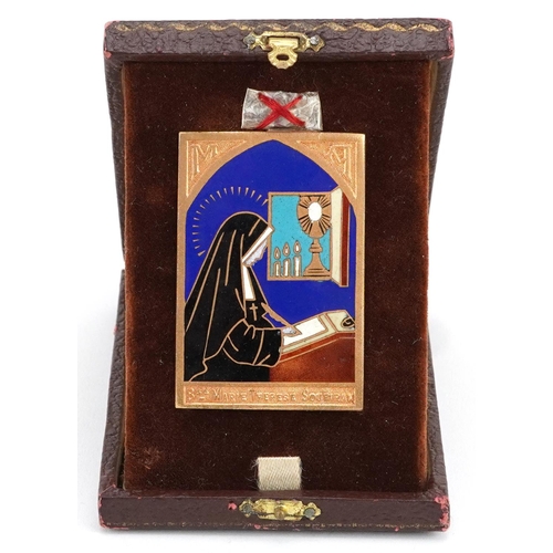 2283 - A Maria Theresa enamelled gilt brass badge housed in a fitted case, 4.5cm high.