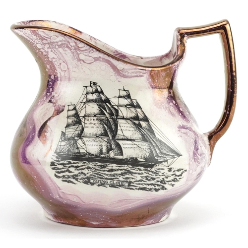 32 - A Sunderland lustre maritime interest jug decorated with The Flying Cloud and The Marines compass, 1... 