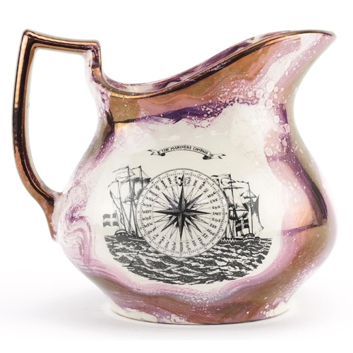 32 - A Sunderland lustre maritime interest jug decorated with The Flying Cloud and The Marines compass, 1... 