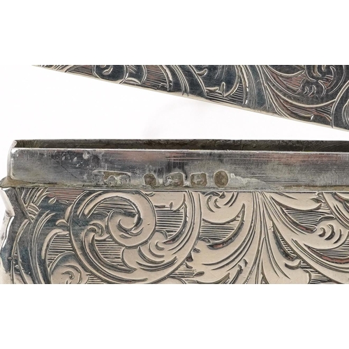 433 - Hilliard & Thomason, a Victorian silver card case engraved with flowers, foliage with blank cartouch... 