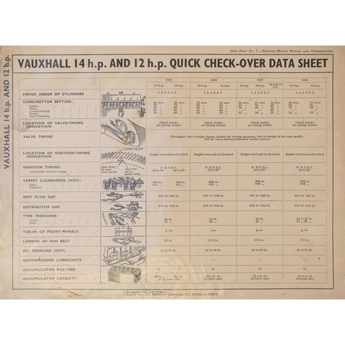 2338 - A collection of vintage motor repair quick check over data sheets including Vauxhall 14H.P and 12H.P... 