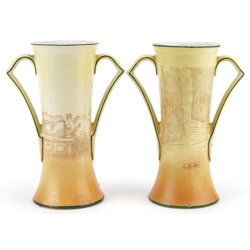 260 - A pair of Royal Doulton Shakespeare series pottery vases, H-20cm