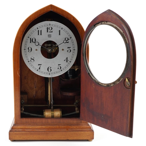 286 - An Edwardian mahogany cased mantle clock with later movement, the circular dial with Arabic numerals... 