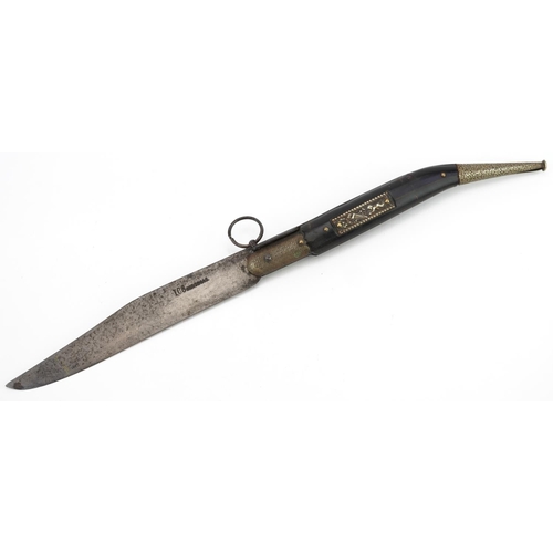 125 - A Turkish folding hunting knife circa 1930, the blade 16cm in length.