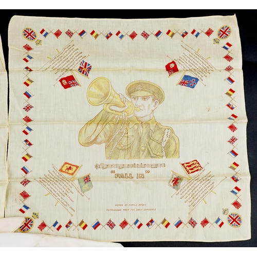 2534 - A group of four early 20th century silk embroidered and painted handkerchiefs.