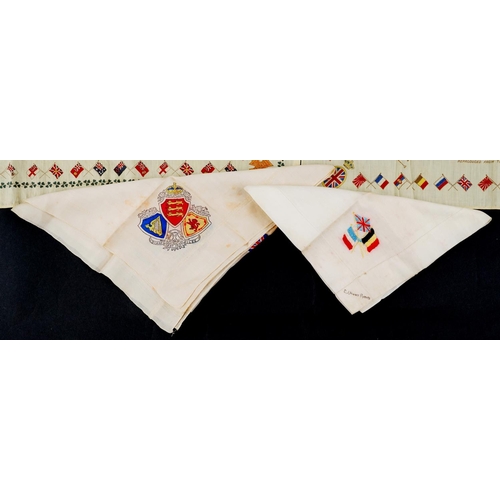 2534 - A group of four early 20th century silk embroidered and painted handkerchiefs.