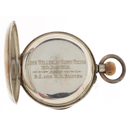 407 - An Edwardian silver pocket watch case with embossed decoration, Birmingham 1906 by Henry Matthews, 8... 