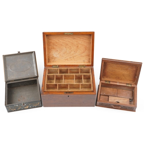 1454 - A Victorian mahogany artist's box, the hinged lid revealing a compartmentalized removable tray, 20cm... 