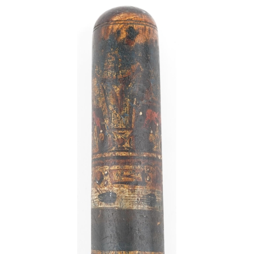 2453 - A George IV police truncheon with painted crown above a constabulary shield indistinctly detailed Be... 