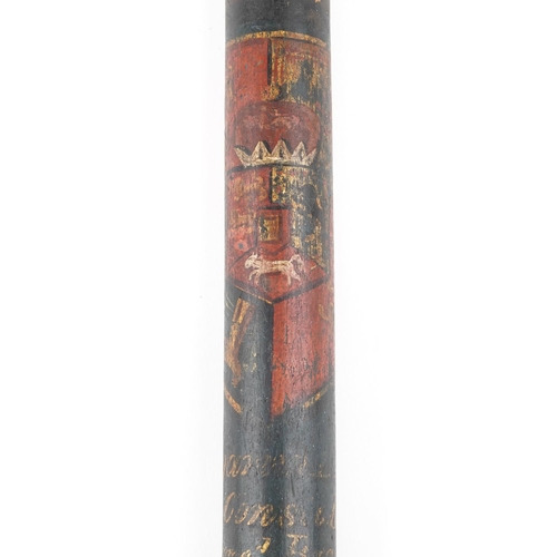 2453 - A George IV police truncheon with painted crown above a constabulary shield indistinctly detailed Be... 