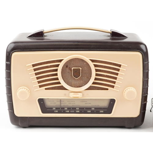 1464 - An Ultra Bakelite radio circa 1950, 30cm wide, together with a Pye portable attaché case radio circa... 