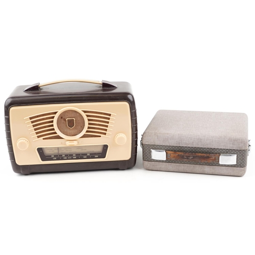 1464 - An Ultra Bakelite radio circa 1950, 30cm wide, together with a Pye portable attaché case radio circa... 