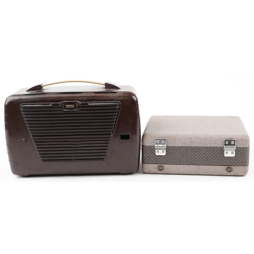 1464 - An Ultra Bakelite radio circa 1950, 30cm wide, together with a Pye portable attaché case radio circa... 