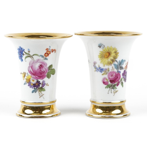 30 - A pair of 19th century Meissen hand painted porcelain vase of flared form, decorated with flowers, m... 