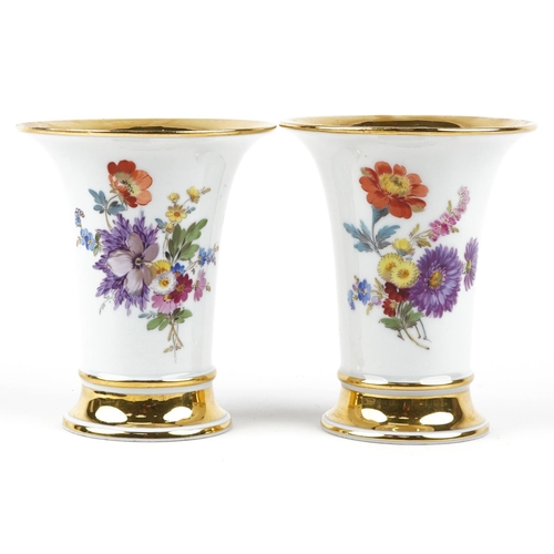 30 - A pair of 19th century Meissen hand painted porcelain vase of flared form, decorated with flowers, m... 