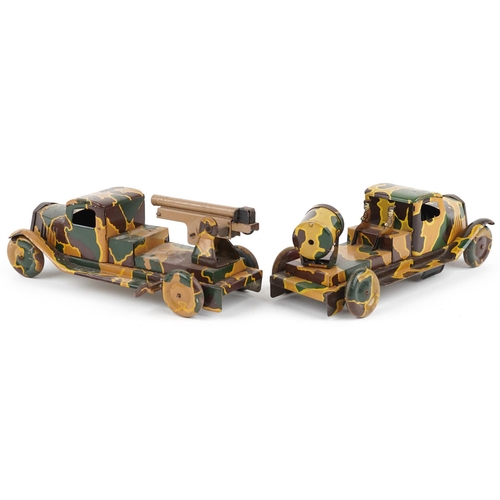 1326 - A Wells Brimtoy tinplate clock work Army Searchlight Lorry, boxed, together with a matching Army Lor... 