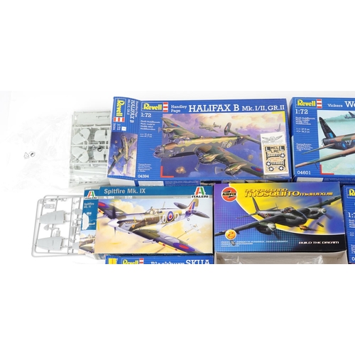 1305 - A large collection of model aeroplane kits including Airfix, Academy and Revell.