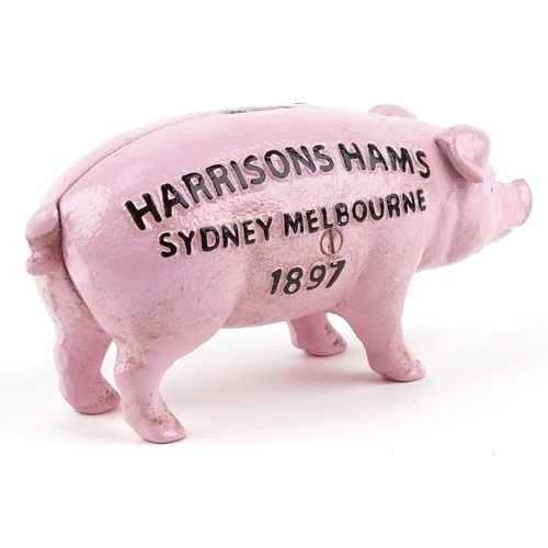 1432 - A cast iron pink 'piggy' bank, 19cm in length.