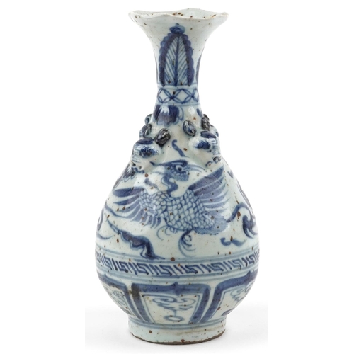 149 - A Chinese blue and white porcelain vase decorated with birds, character marks to the base, 26cm high... 