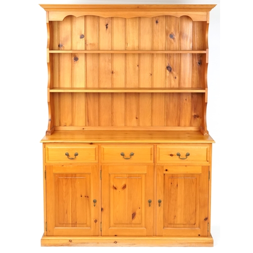 1135 - A late 20th century pitch pine dresser, 192cm H x 137cm W x 44cm D.