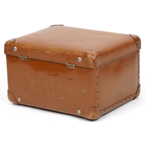 1101 - A mid 20th century small brown leather suitcase, 40cm wide.