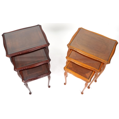 1105 - Two similar late 20th century mahogany nests of three occasional tables, 56cm H x 55cm W x 38cm D.