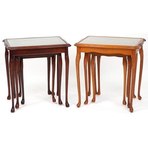 1105 - Two similar late 20th century mahogany nests of three occasional tables, 56cm H x 55cm W x 38cm D.