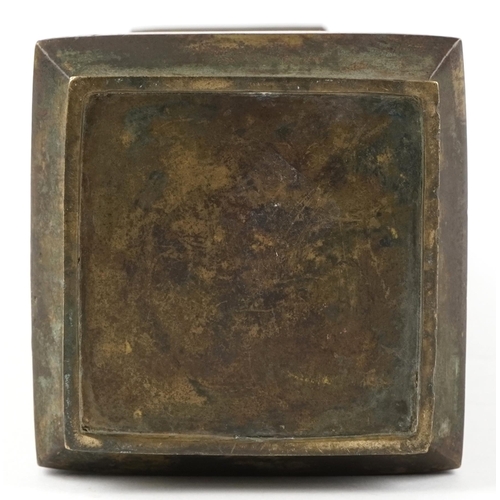 254 - A late 19th/early 20th century Tiffany Studios style bronze vase of square section in a Chinese styl... 