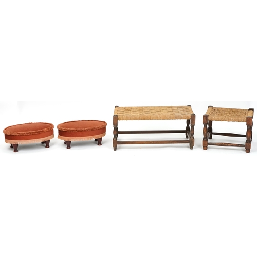 1102 - A group of George V oak framed footstools.