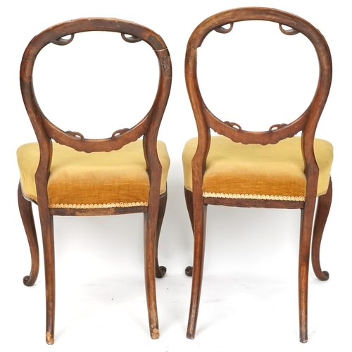 1071 - A pair of late Victorian carved walnut balloon back dining chairs, 90cm high.