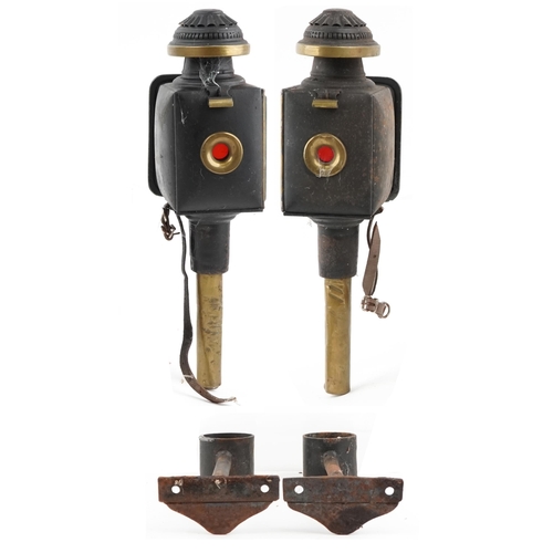 1461 - A pair of Victorian horse carriage lights, each 47cm high.