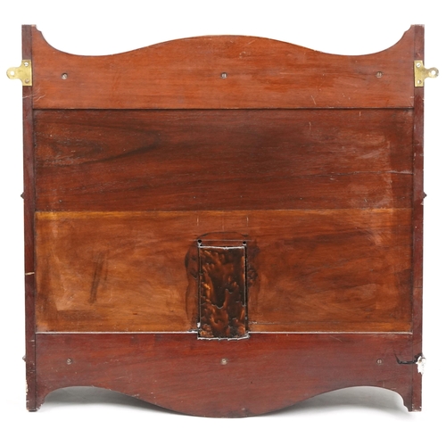 1099 - An Edwardian mahogany hanging wall cabinet with inlaid decoration, 59cm H x 62cm H x 17cm D