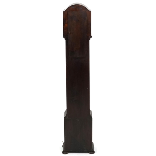 1097 - A George V oak diminutive longcase clock with silvered dial and black numerals, 129cm H x 22cm W x 1... 