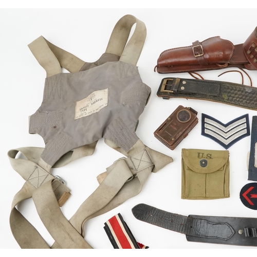 2536 - Militaria including American leather gun holsters, German military interest belt with buckle, Irvin ... 