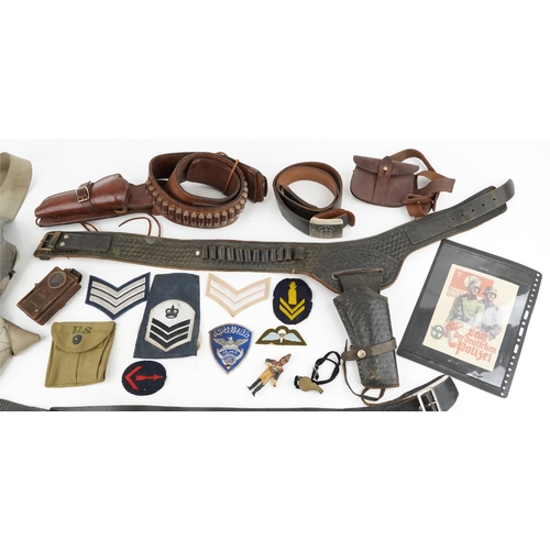 2536 - Militaria including American leather gun holsters, German military interest belt with buckle, Irvin ... 