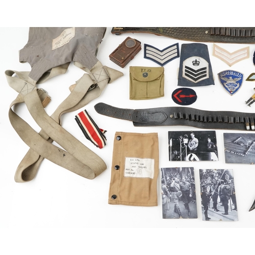 2536 - Militaria including American leather gun holsters, German military interest belt with buckle, Irvin ... 