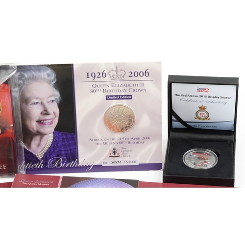 2183 - Seventeen commemorative five pound coins to include Concorde, Winston Churchill, The Red Arrows and ... 