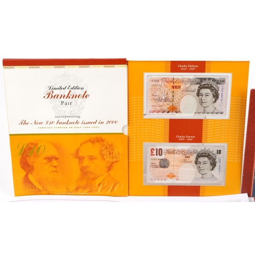 2192 - British special edition banknotes to include two mint ten pound notes, serial numbers LA80 999151 an... 