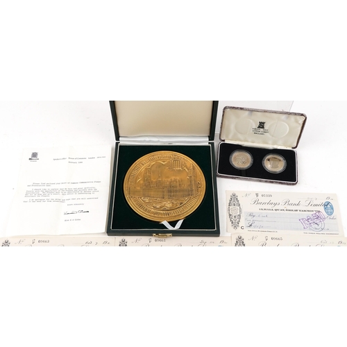 2193 - A large House of Commons commemorative plaque with presentation case from February 1988 with letter ... 