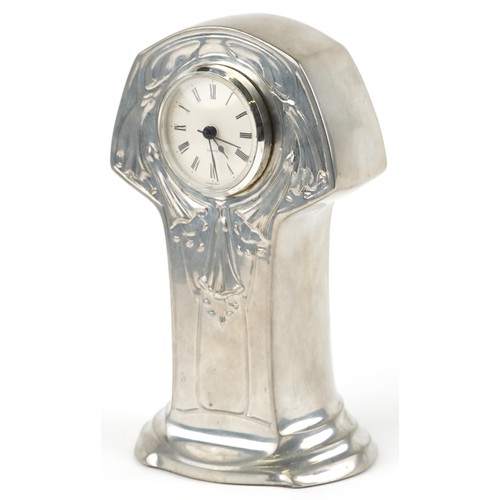 288 - An early 20th century German Art Nouveau pewter mantle clock designed by Friedrich Adler, fitted wit... 