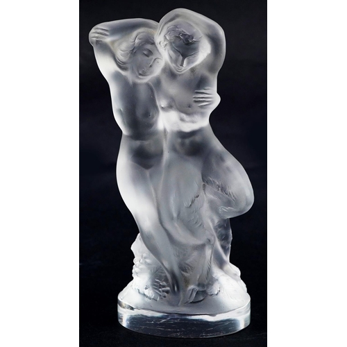 26 - A 20th century Lalique frosted glass figure group of Diana the Huntress and a fawn, engraved to the ... 