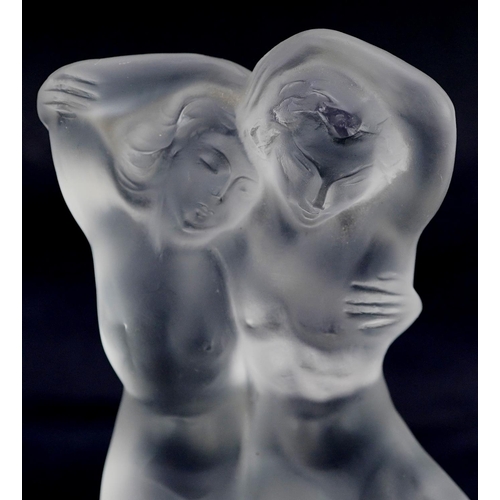 26 - A 20th century Lalique frosted glass figure group of Diana the Huntress and a fawn, engraved to the ... 